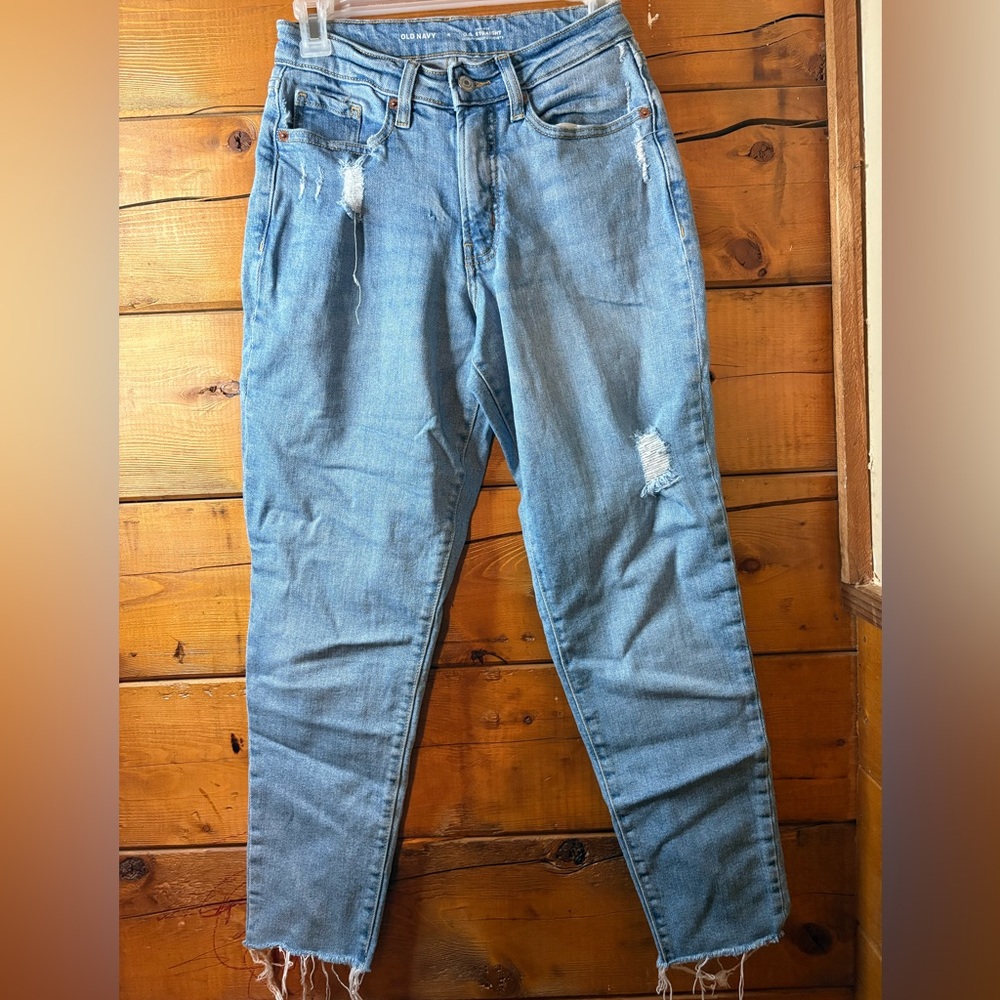 Old Navy Light Blue high rise O.G. Straight leg Distressed Jeans size 4